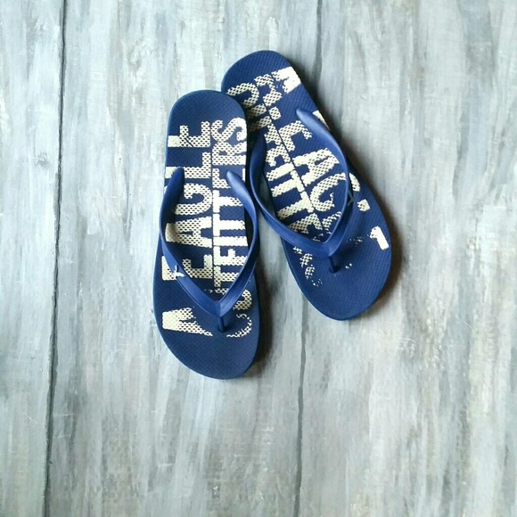 American Eagle Outfitters Blue Icon Logo Flip Flop Rubber Thong Sandal 10/11COPY - Picture 12 of 14